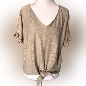 Elegant Beige Eyelet Women's Top